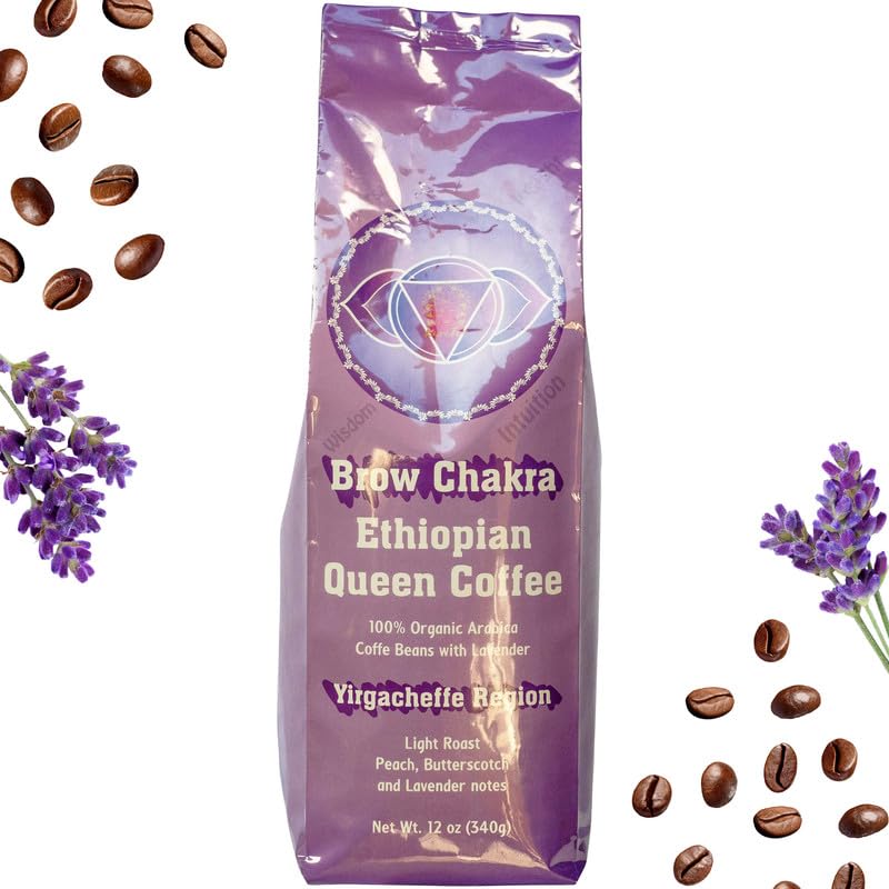 KURETEA Ethiopian Yirgacheffe Coffee Beans - Arabica Whole Bean Light Roast Coffee w/Peach, Butterscotch & Lavender Notes - Brow Chakra Organic Coffee for Espresso, Pour Over, & French Press - 12 oz