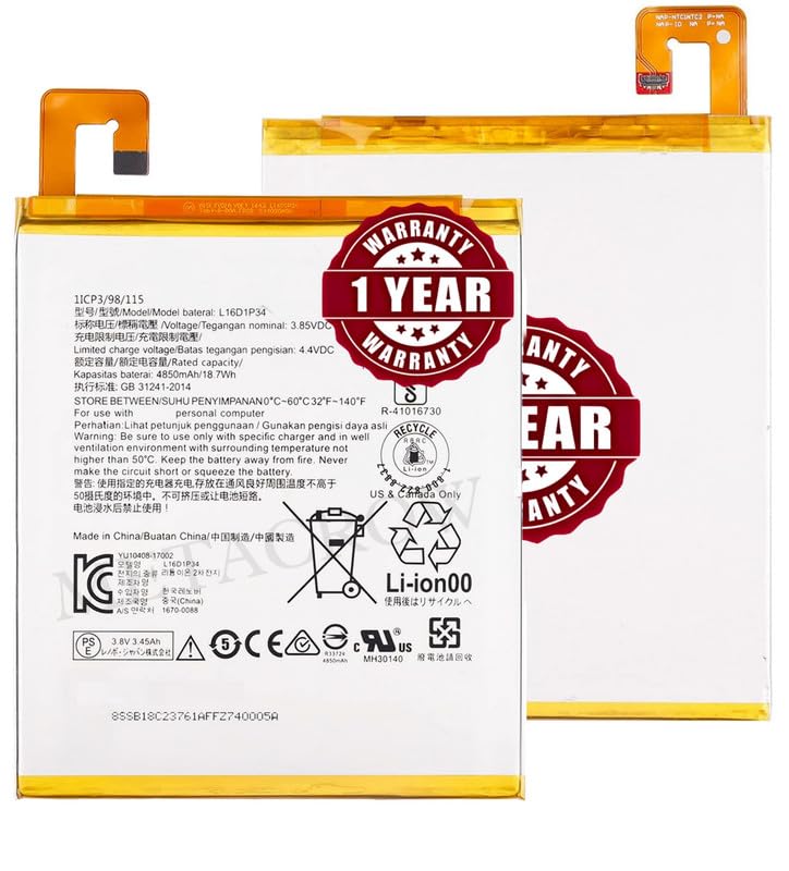 Image of Original L16D1P34 Battery Compatible for Lenovo Tab 4 8 (TB-8504F TB-8504X) | Tab 4 8 Plus (TB-8704F, TB-8704N, TB-8704V, TB-8704X) - (4850mAh) - 1 Year Warranty JK1