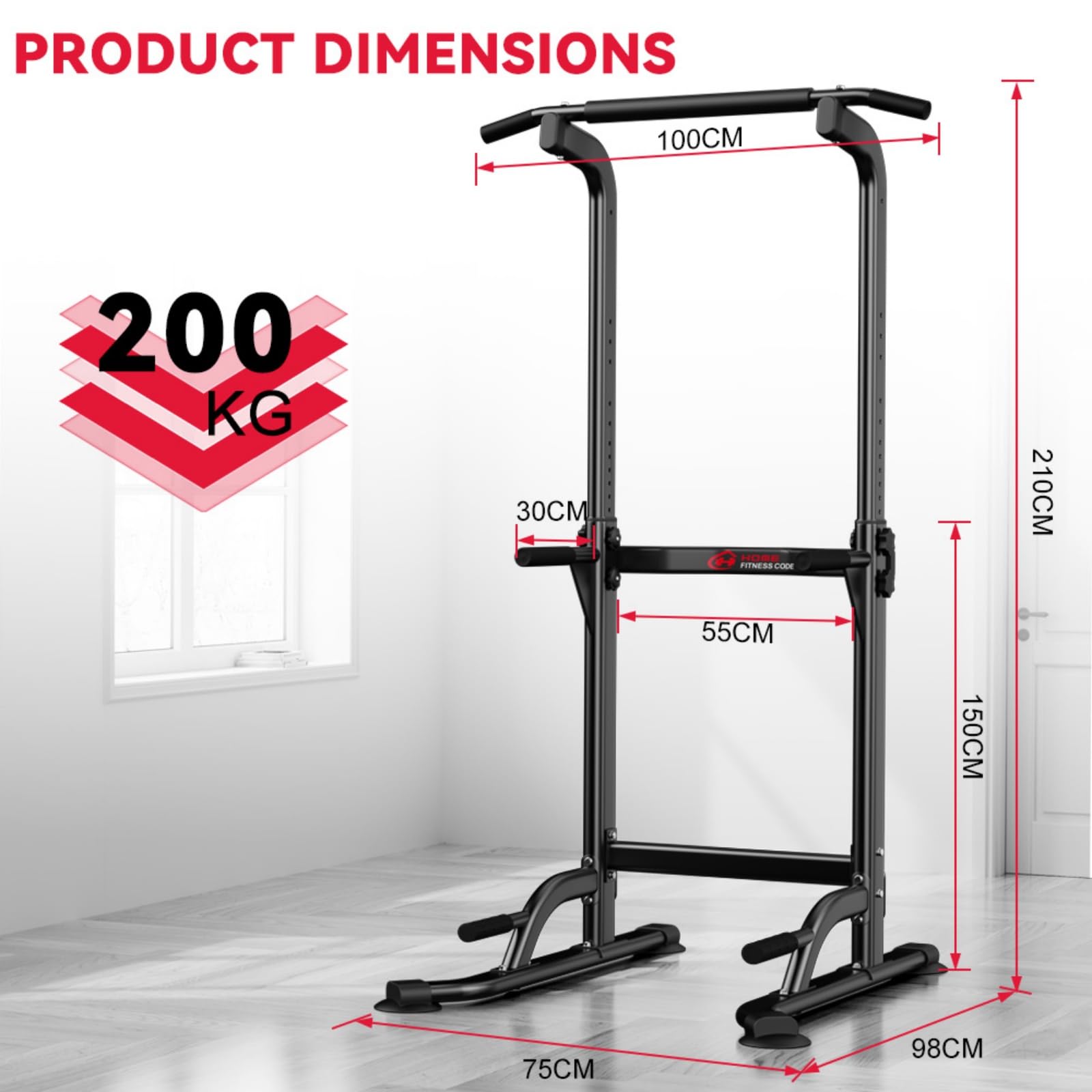 Power Tower Dip Station - Barra per trazioni autoportante, multifunzione per allenamento a torre elettrica, regolabile in altezza, 165-210 cm, autoportante per palestra domestica
