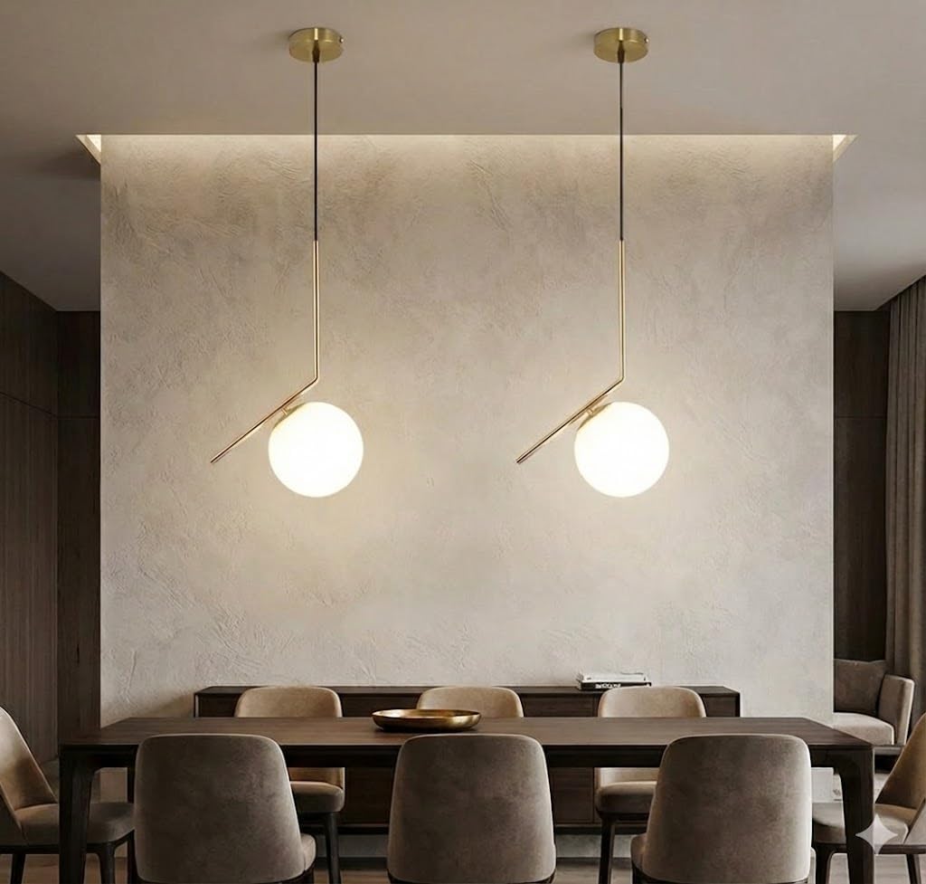 Hardwired Globe Pendant Lights 2 Pack, 5" Glass Shade Chandeliers, G9 3000K Warm White BULBS INCLUDED, Adjustable 57" Height Modern Aluminum Hanging Lamps, Kitchen Island, Dining Living Room, Bedroom