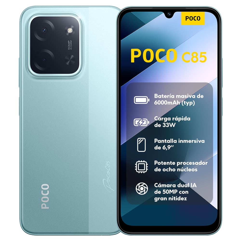 XIAOMI POCO C85 - Smartphone de 8+256GB, Cámara Dual de 50MP con AI, Pantalla inmersiva de 6,9”, Potente procesador Octa-Core, Carga rápida de 33W, 6000mAh, Cargador no Incluido, Negro (Versión ES) — view 14