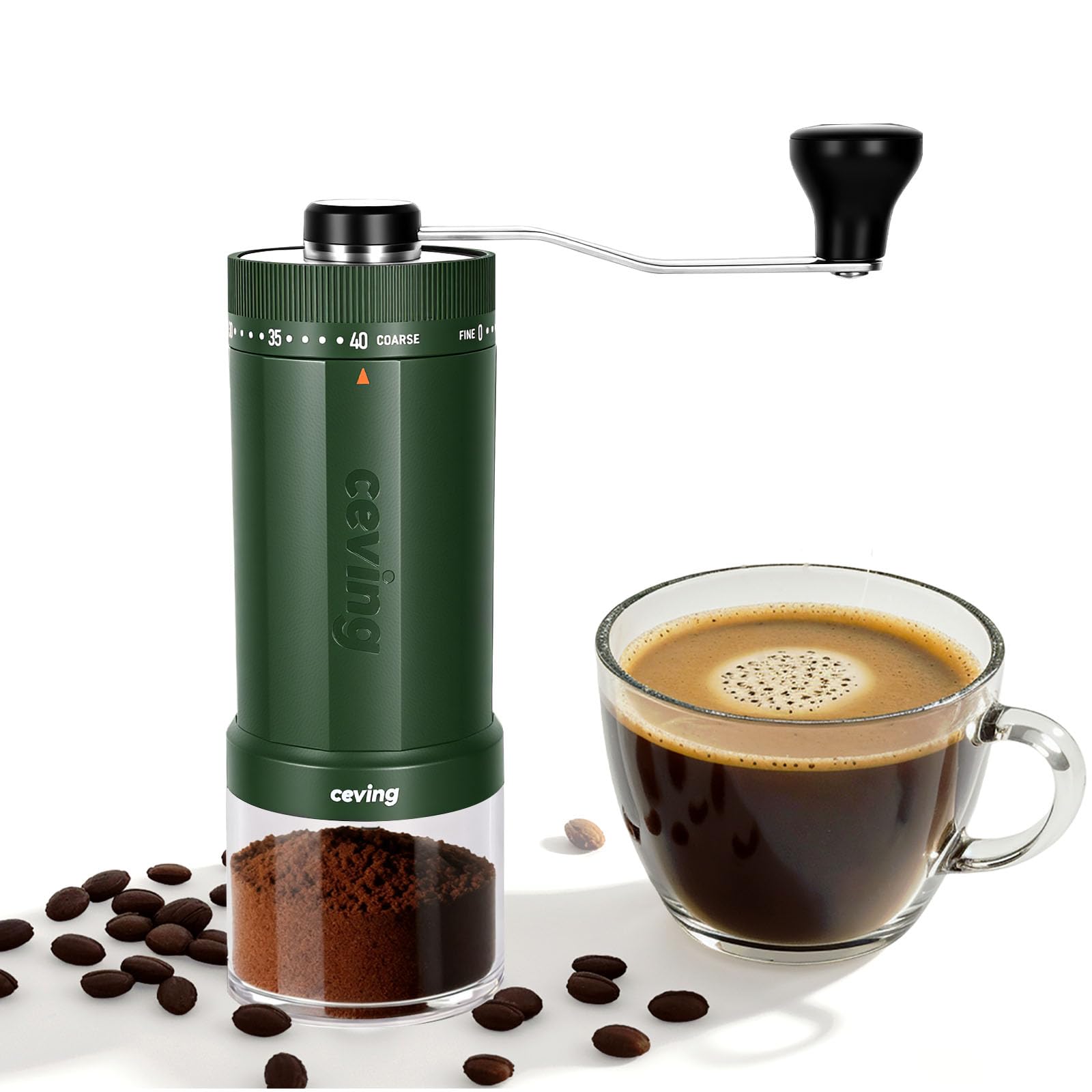 World's First 60g Large Capacity Manual Coffee Grinder, Portable Hand Coffee Bean Mill with 40 Adjustable Settings, Ceramic Conical Burr Grinder for Pour Over, Camping, Travel, Gift (Forest Green)