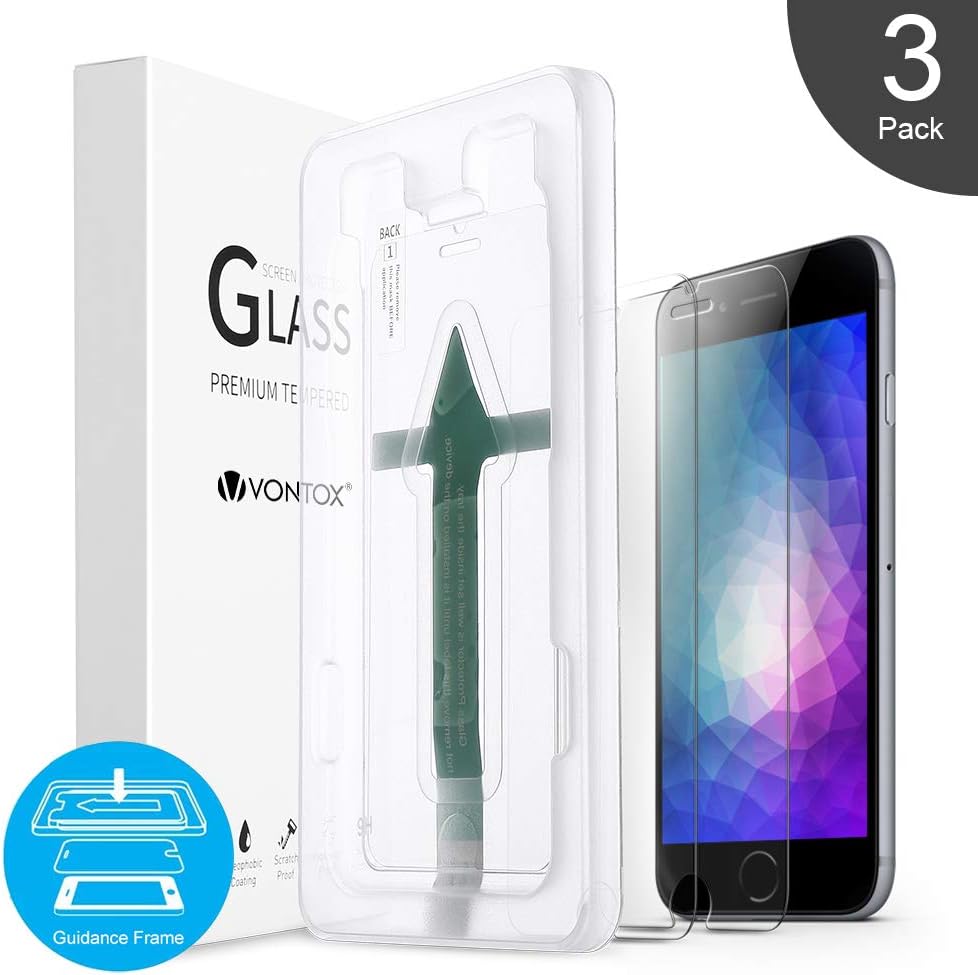 V VONTOX Screen Protector Compatible with Apple iPhone 6/ iPhone 6s [3 Pack] with Easy-Installation Tool, Tempered Glass HD Clear Scratch Resistant Protective Film for iPhone 6/6s