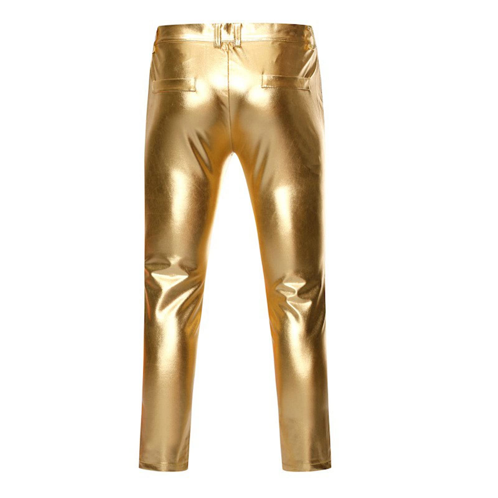 Pantalones de hombre metálicos brillantes lentejuelas pierna recta discoteca fiesta baile años 70 dorado actuación escénica disfraz