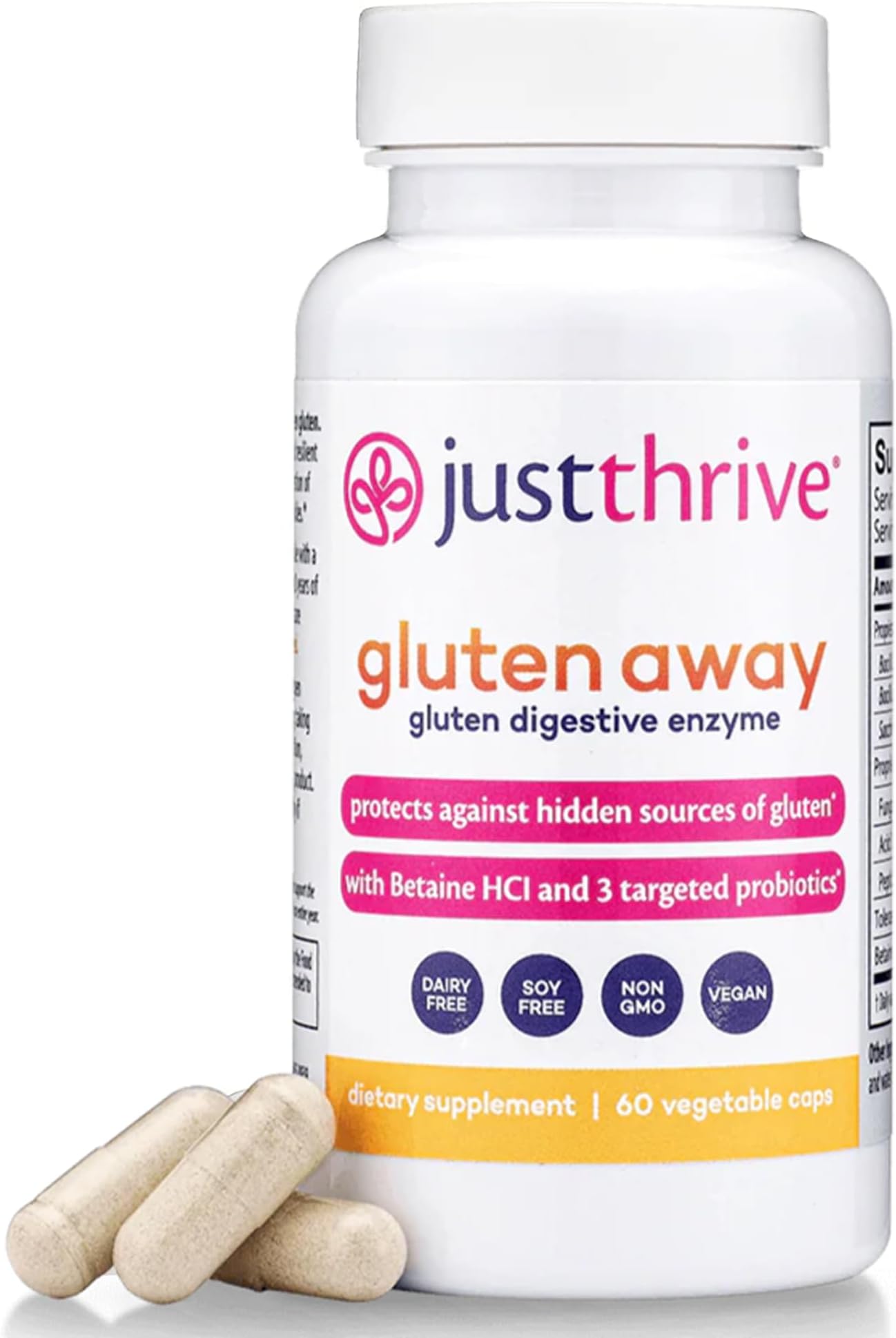 Just ThriveGluten Away - Vegan Digestive Enzymes for Digestion - Probiotic Support for Trace Gluten, 60 Capsules