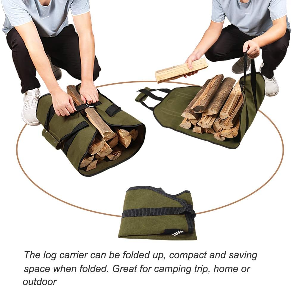 Tenn Well Wood Carrier for Firewood, 38in x 18in 16oz Waxed Canvas Firewood Carrier Log Bag with Handles Securing Straps for Camping Trip Indoor, Gifts for Men Dad Husband - Image 6