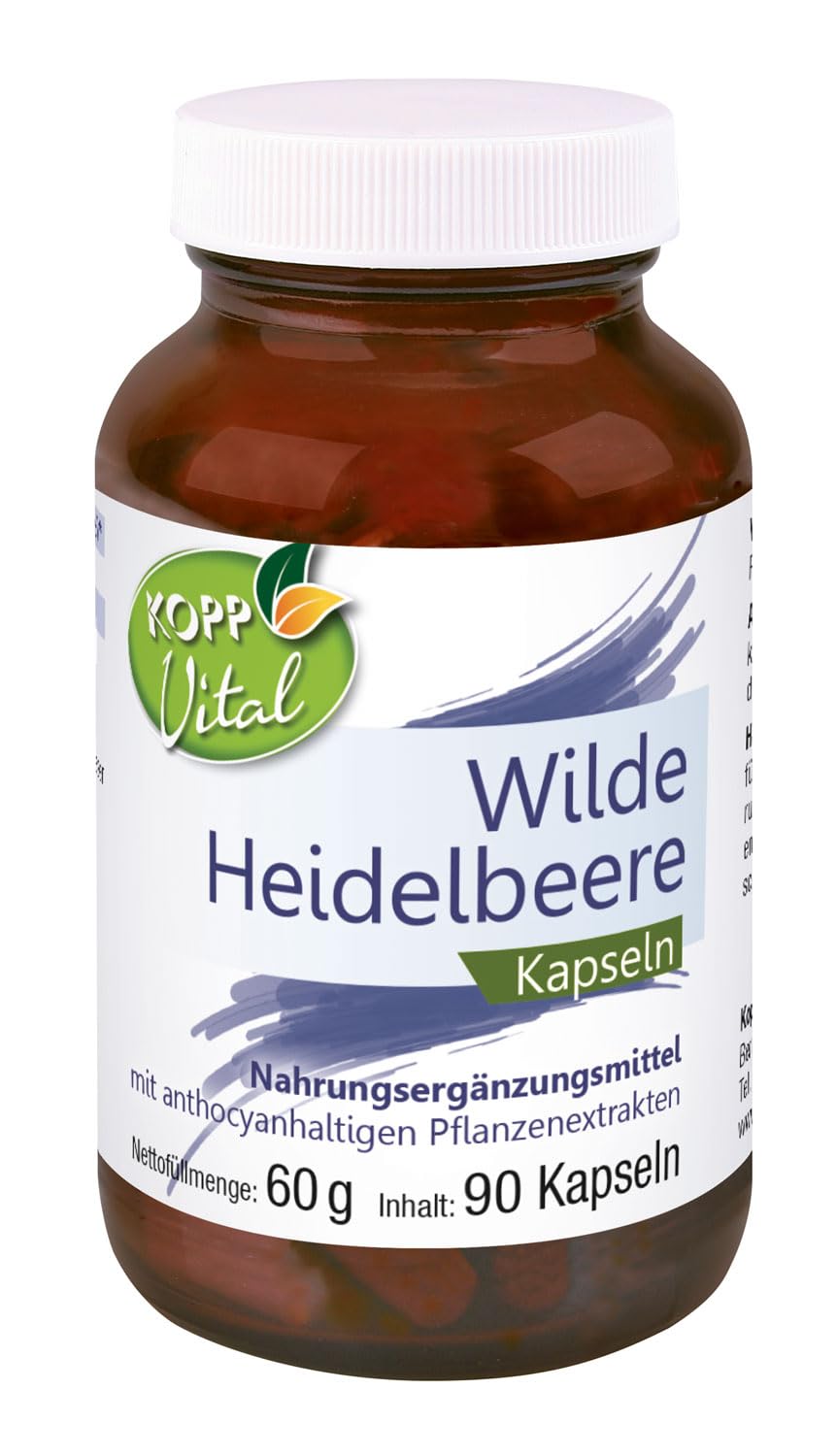 KOPP Vital® Wilde Heidelbeere Kapseln, 60 g, 90 Kapseln, Vegan | Heidelbeerfrucht-Extrakt, Nahrungsergänzungsmittel, Apothekenqualität