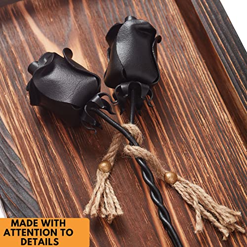 NOVECRAFTO Set of 2 Forged Iron Roses Twisted Together Forever - Placed in Mountable Wooden Frame - Unique 3D Gift - Image 3