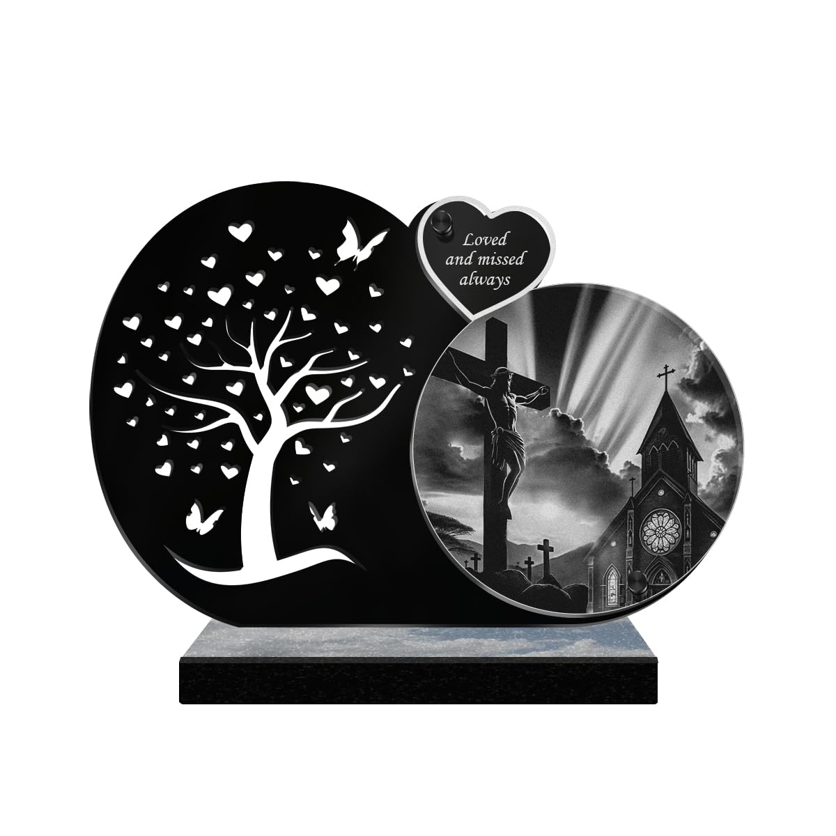 ETERNEL - Personalized Funeral Plaque Tree with Butterflies - Church Cross Jesus Christ, Religion - Customizable text, laser-engraved funeral plaque for tribute, cemetery plaque, tombstone