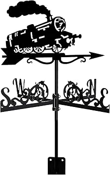 Roof Train Weathervane Metal Creative Garden Weather Vane Retro Outdoor Garden Stake Measuring Tool Wind Direction Indicator for Lawn Fence Posts Pergola