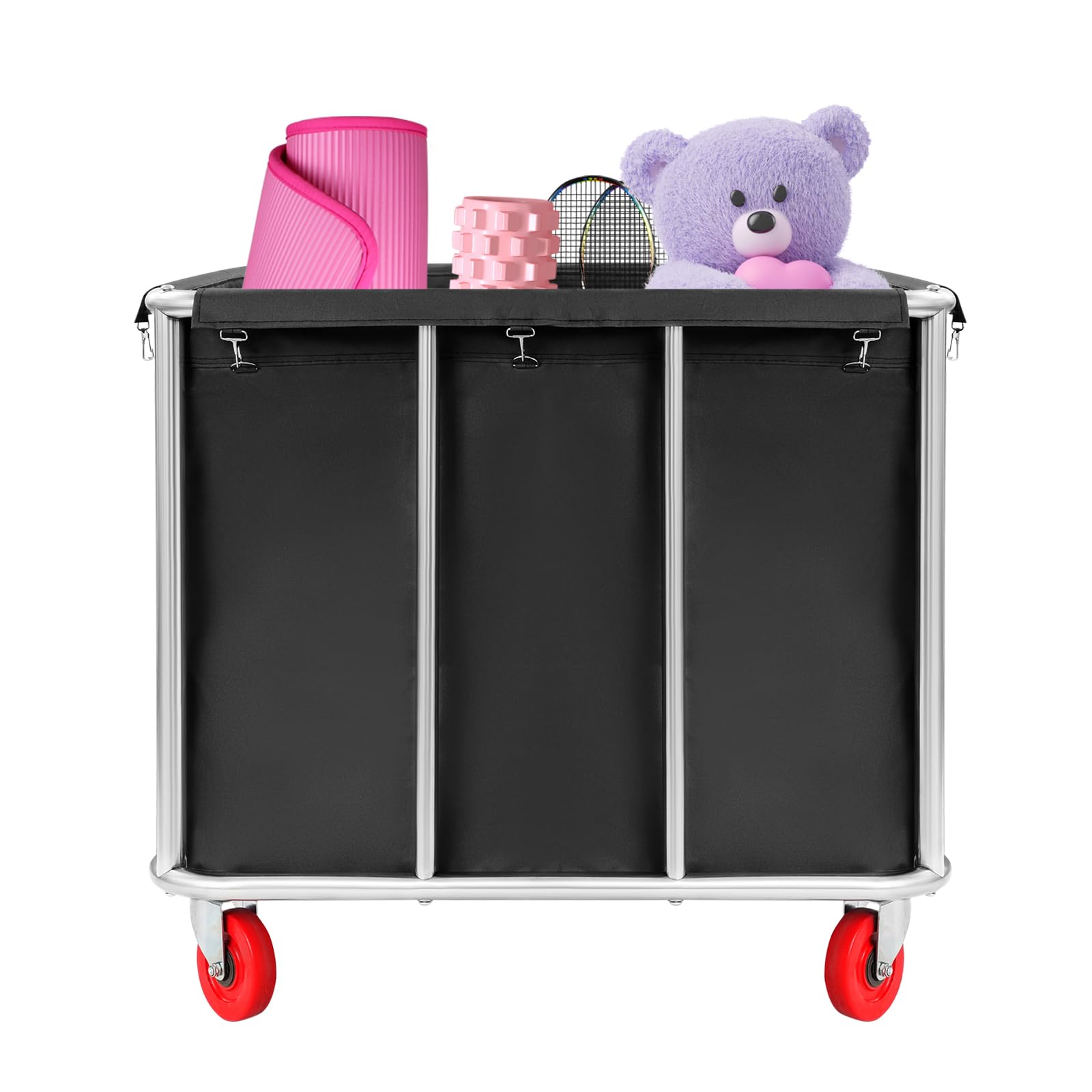 Chariot à linge en acier inoxydable avec roulettes, panier à linge commercial, capacité de charge jusqu'à 200 kg, 90 x 65 x 80 cm (noir)