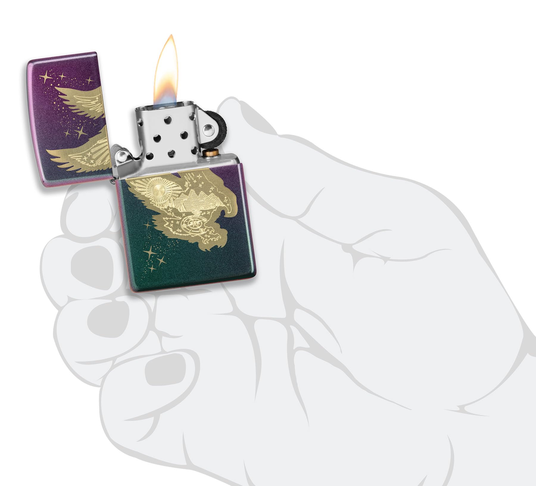 Zippo Zapalniczka Sztormowa, Model Eagle, Fioletowe Opalizujące Wykończenie, Grawer Laserowy, do Napełniania, Wielokrotnego Użytku, Odporna na Wiatr, Pudełko Prezentowe, Wyprodukowana w USA