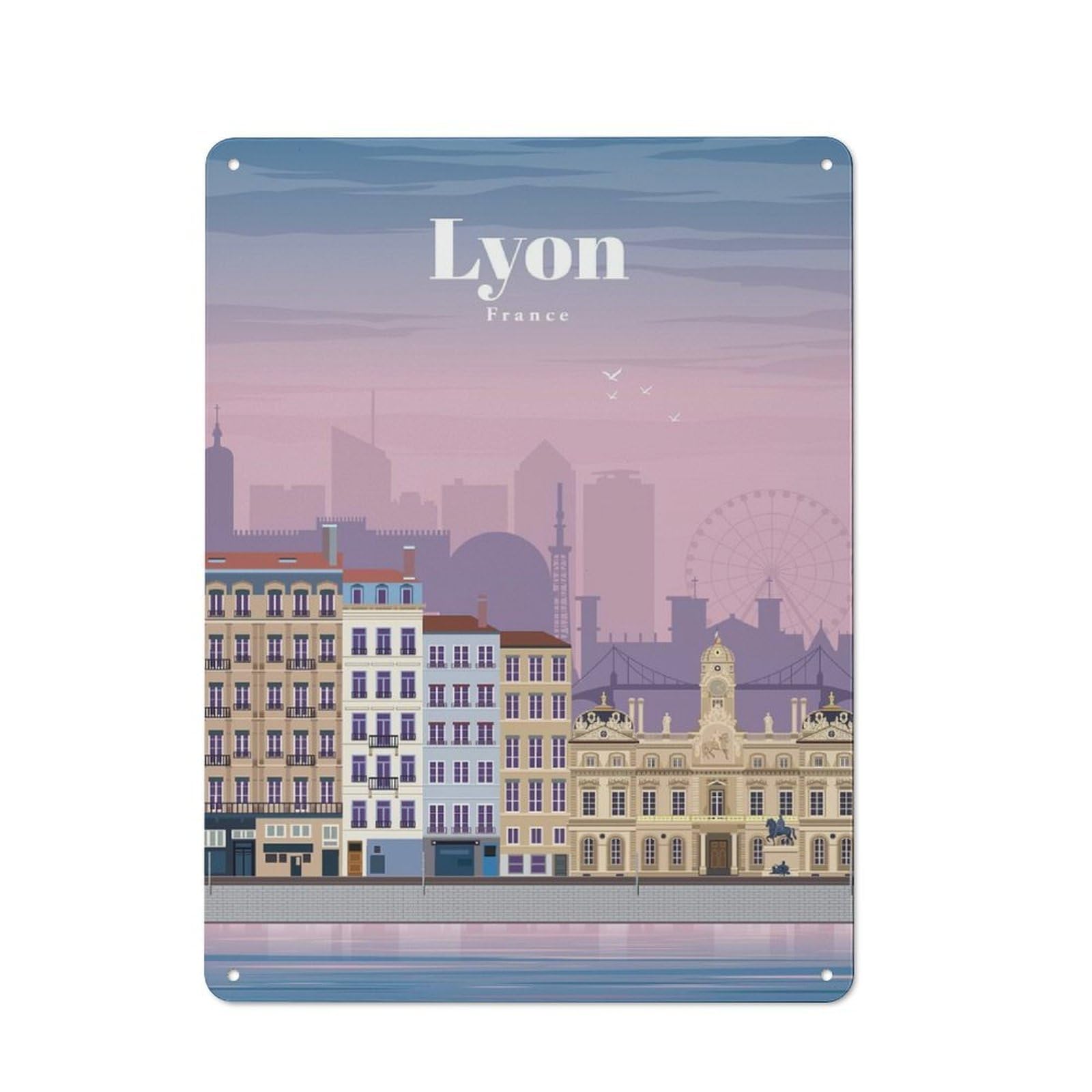 Junmoney Travel To Lyon Metal Wall Decor Sign, Easy To Hang Plaque For Study, Gallery Wall Or Travel Inspired Room, 40X30cm