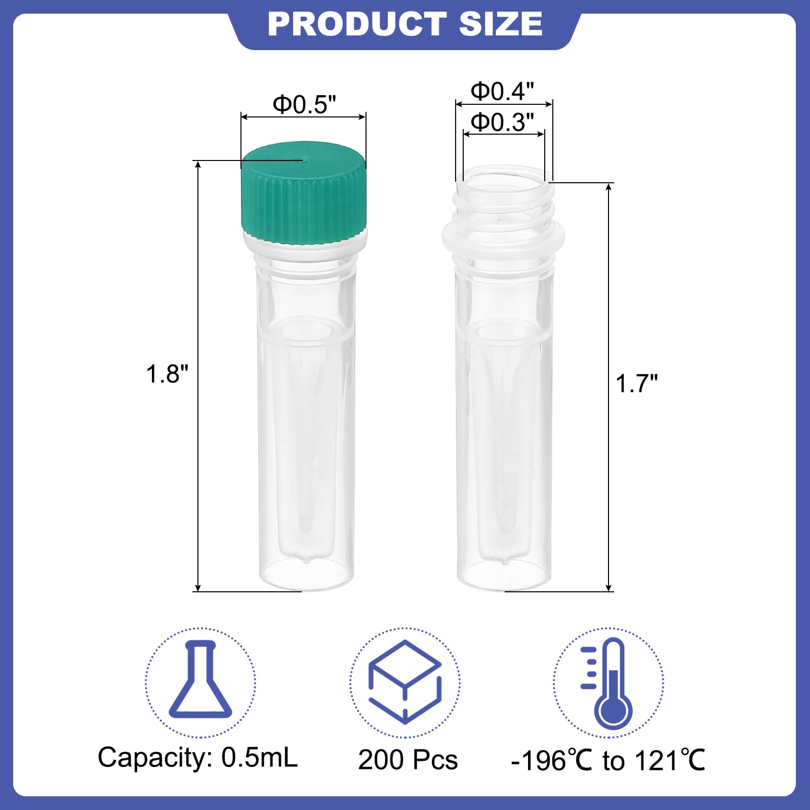 PATIKIL 36 Provette Criogeniche In Plastica PP Da 10 Ml Con Tappo A Vite Blu - Contenitori Per Laboratorio, Campioni Biologici E Congelamento - 4
