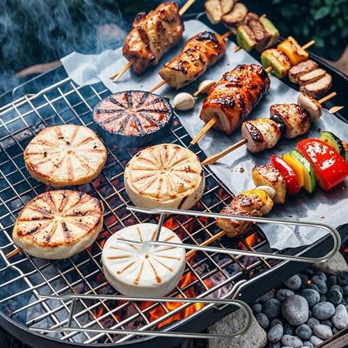 Hayaww Grillrostheber Edelstahl Heber für Grillrost Edelstahl-grillrost-Heber Zum Grillen Gusseisengitter Heber Edelstahlkopf Grillrost-Heber Holzkohlegrills Gasgrill BBQ- Rostgrabber (A)