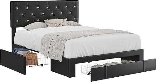 Miniatura 52 de VECELO Base de cama de tamaño individual, plataforma tapizada con cabecera ajustable de diamante, soporte de listones de madera, no necesita somier,