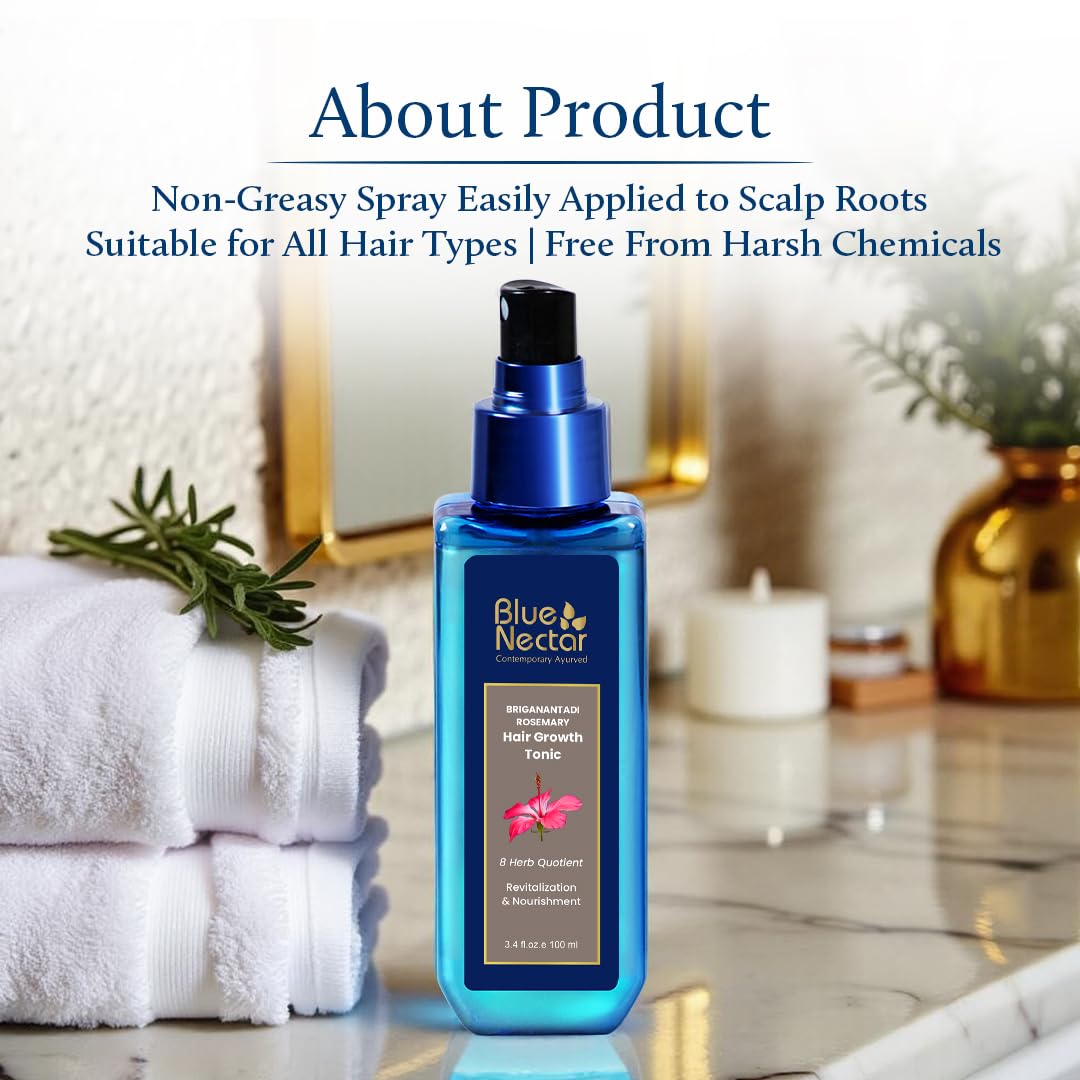 Blue Nectar Hair Growth Serum with Rosemary Oil for Hair Growth | Ayurvedic Hair Tonic Spray (8 Herbs, 3.38 Fl Oz) - Image 7