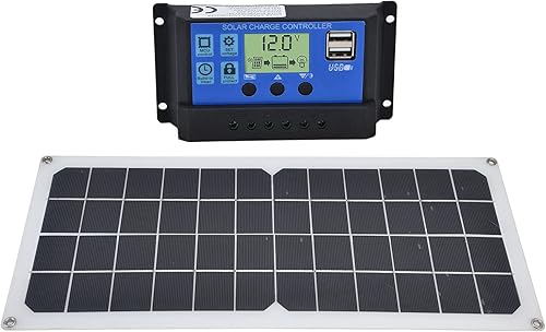 Miniatura 8 de Kit de panel solar, silicona monocristalina, panel solar de 10 W, controladorventilador 60A, equipado con puertos USB hembra duales, ventilador de