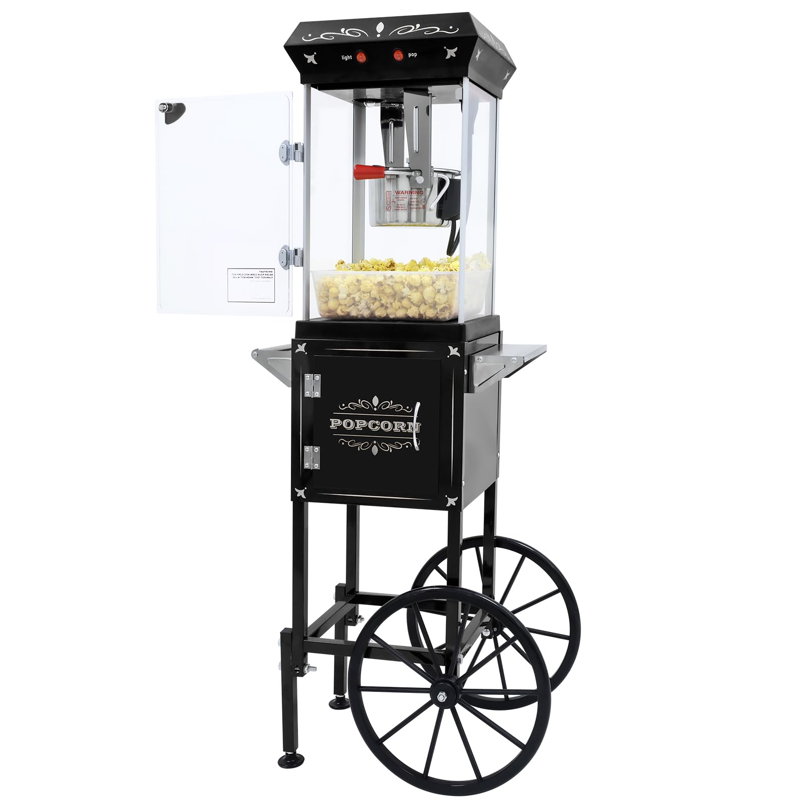 Popcornmaschine mit Wagen 8 OZ Kessel Popcornmaschine Groß,Entnehmbarer Topf Popcornmaker Retro Popcornmaschines,3 Schaufeln Kino-Stil Restaurant profi popcornmaschinen (Schwarz)