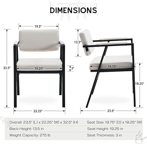 Miniatura 9 de HEAH-YO Juego de 2 sillas de comedor modernas de sherpa, sillas de cocina tapizadas Boucle con respaldo abierto y reposabrazos, cómodas sillas