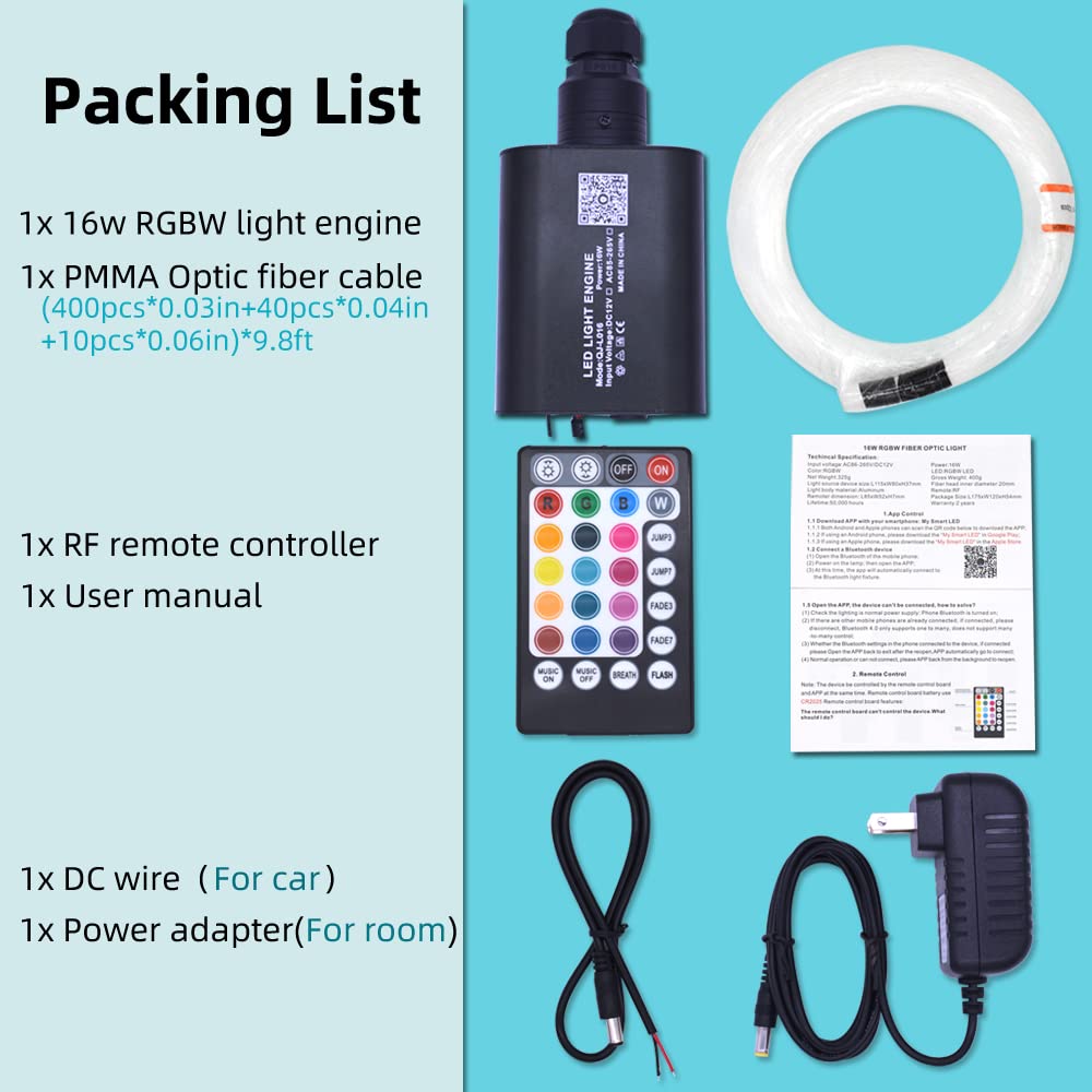 Starlight Headliner Kit For Cars - 450 Fiber Optic Lights With Music Sync & App Control
