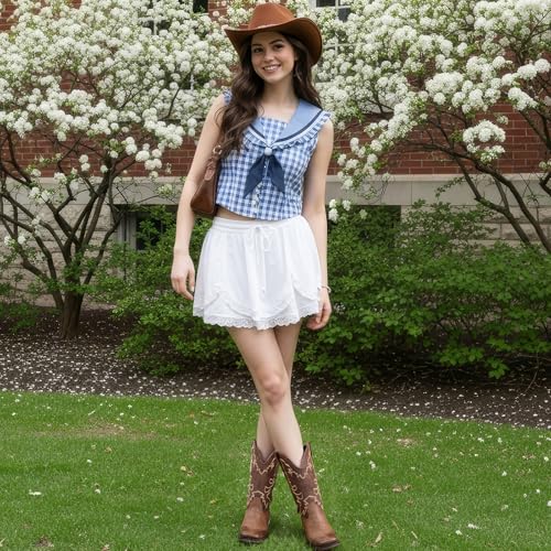 J's.o.l.e Women's Square Toe Western Cowgirl Cowboy Boots Fashion Embroidered Mid Calf Brown2