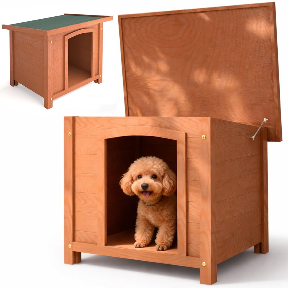 BAKAJI Cuccia per Animali Domestici in Legno, Casetta per Cani e Gatti con Tetto Apribile, Casa da Esterno ed Interno Resistente Intemperie e Agli Agenti Atmosferici Tettoia Asfaltata, 66 x 53 x 54 cm