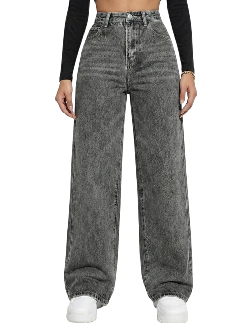 oddmonkey ODDMONEKY Baggy Jeans for Women || Relaxed Fit Wide Leg High Rise Jeans for Women (Wjeans-8-Black-Flare-Wskspray-30)-picture-47