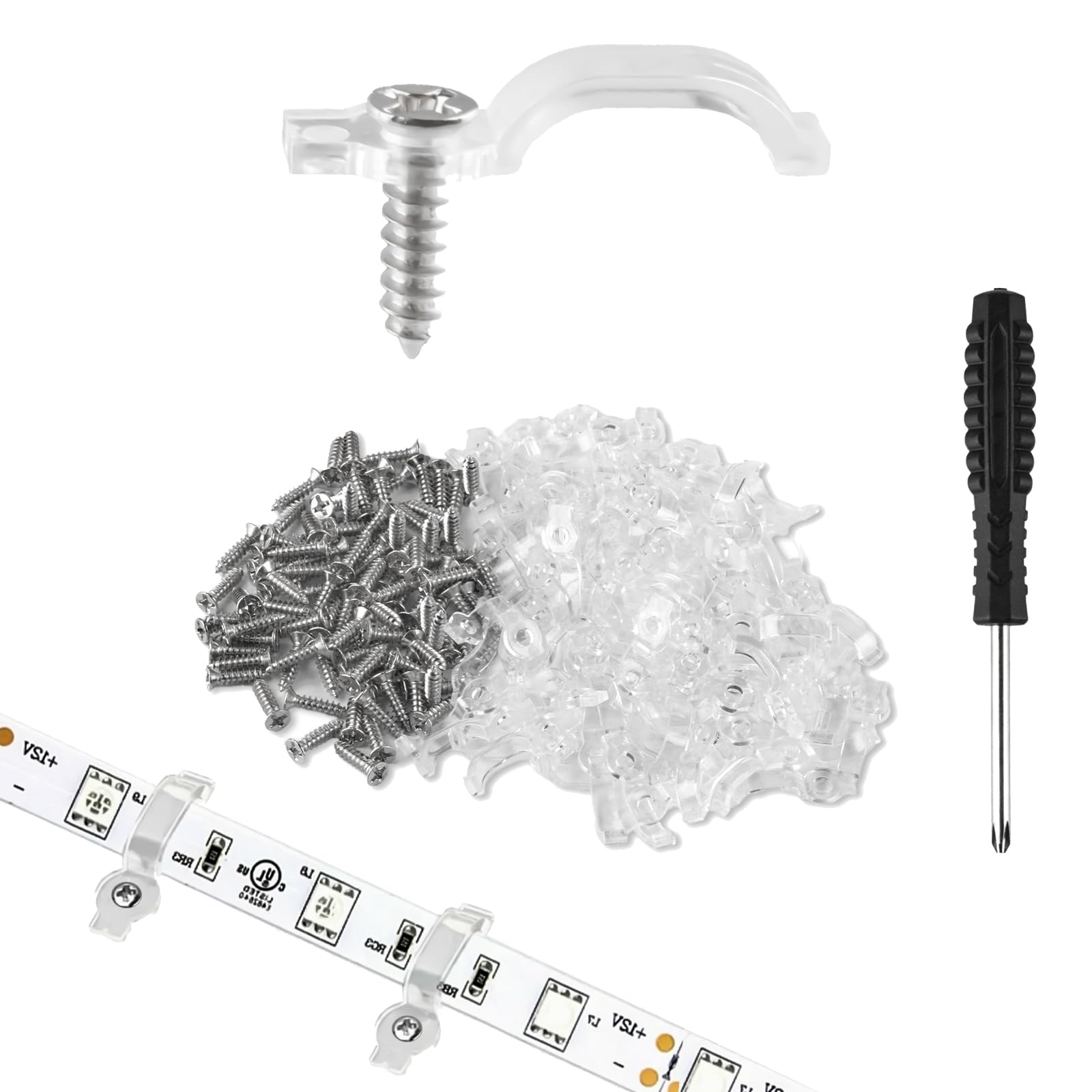 100 StückLed Strip Befestigung Clips, 10mm LED Streifen Halterung, LED Streifen Befestigungsclips, Lichterkette Befestigung für Lichterkettenhalterung, Lichterketten Halterung mit 100 Schrauben