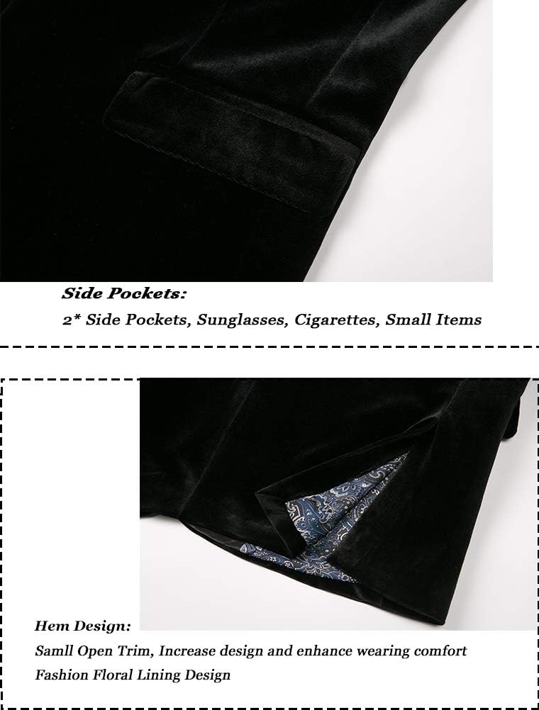 THWEI Mens Velvet Blazer Slim Fit Suit Jacket One Button Tuxedo Blazer Wedding Prom Dinner - Image 5