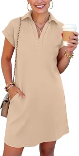 ANRABESS Women's Collared V-Neck Summer Dress with Pockets, Cap Sleeve Mini Dress