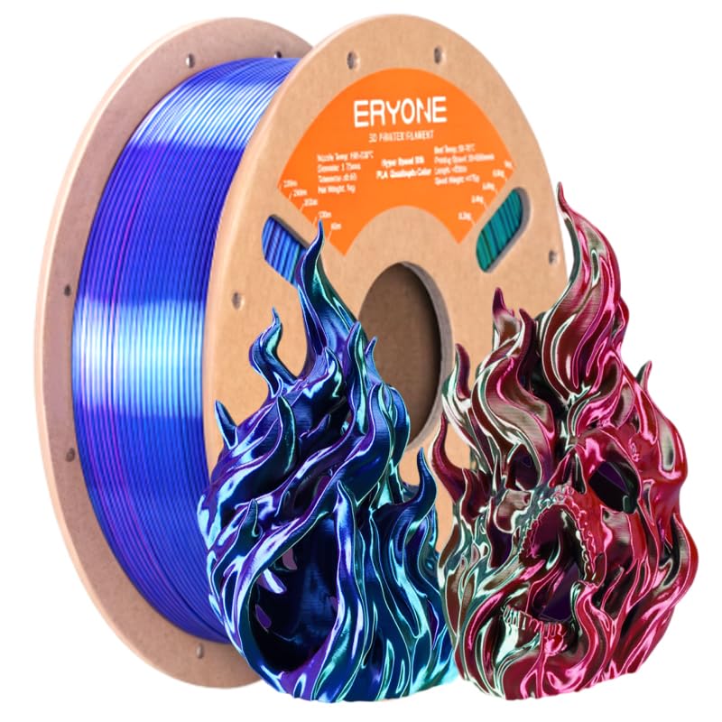 ERYONE Silk Filament PLA+ 1.75mm Shiny 3D Printer Filament Multicolor PLA 4 in 1 1kg (2.2LBS)/Spool HS Silk Quadruple Color Evil Pool(Purple & Red & Green & Blue)