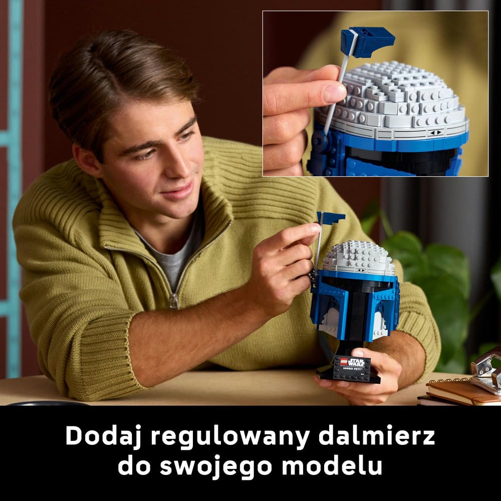 LEGO Star Wars Hełm Jango Fetta 75408 | Model kolekcjonerski, zestaw klocków dla dorosłych, prezent dla fana Star Wars, ozdoba na biurko, 616 elementów