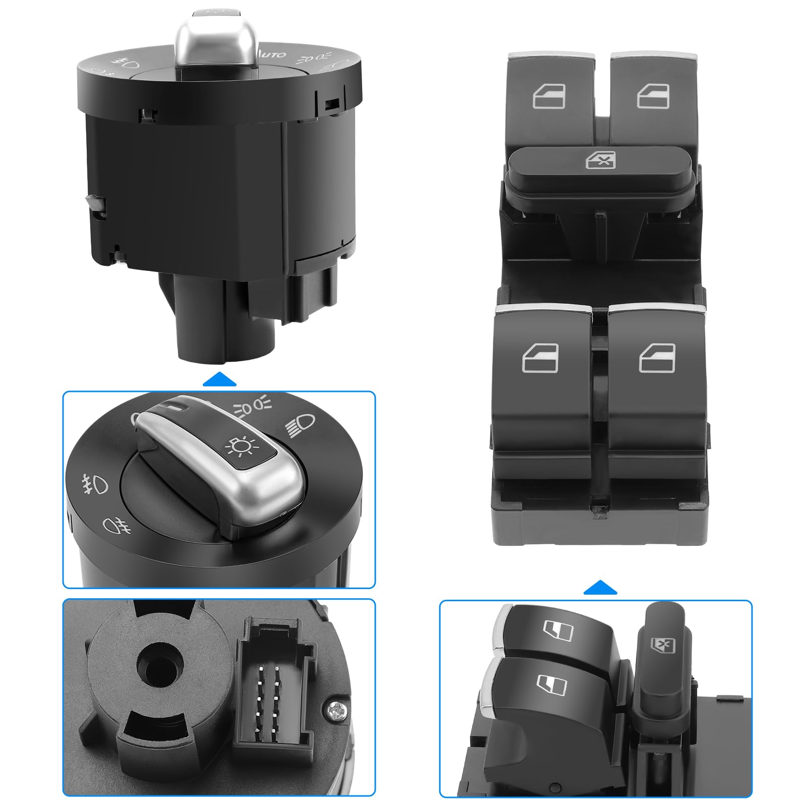 KAOLALI 6 pezzi interruttori per alzacristalli per VW Golf 5 6, interruttori luce fari e specchietti per Passat Tiguan Jetta, 5ND959857 5ND941431B 5ND959565A 5ND959855