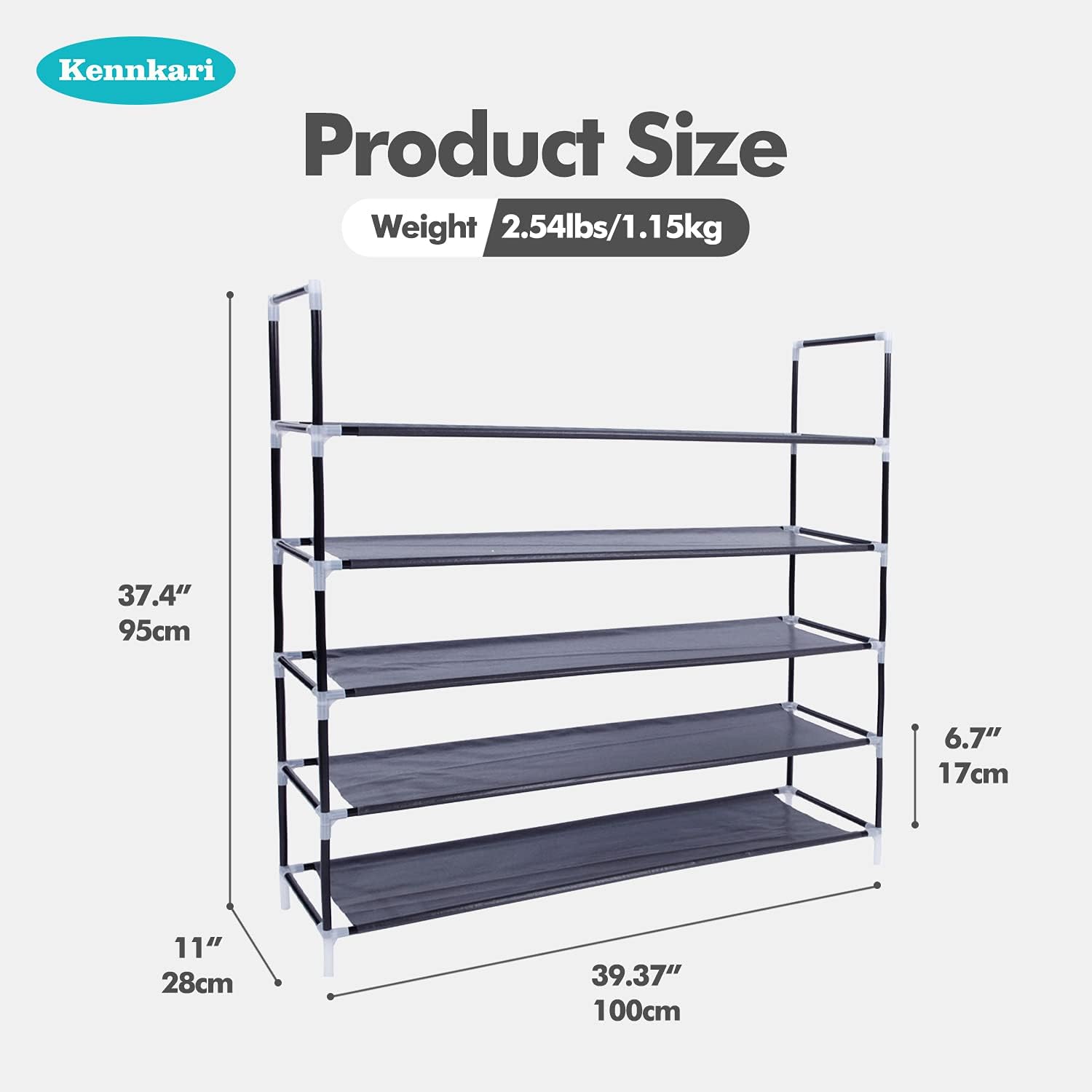 5 Tier Fabric Shoe Rack for Entryway, Easy Shoe Organizer for Closet Floor, Free Standing Shoe Shelf (Black)