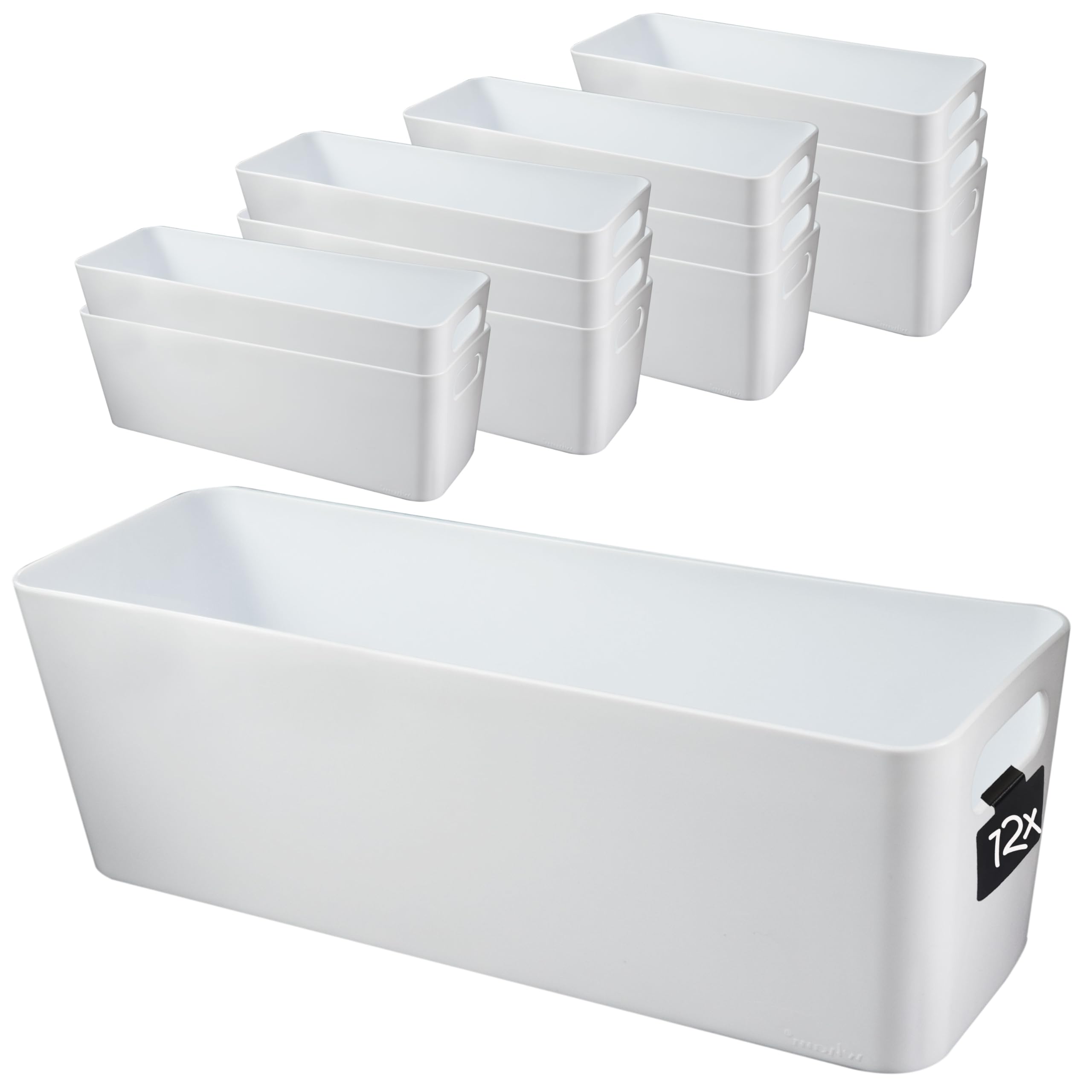 12x Ordnungsbox 10cm hoch WEISS 30x10x10cm 2L Schublade Kunststoff Bad Korb