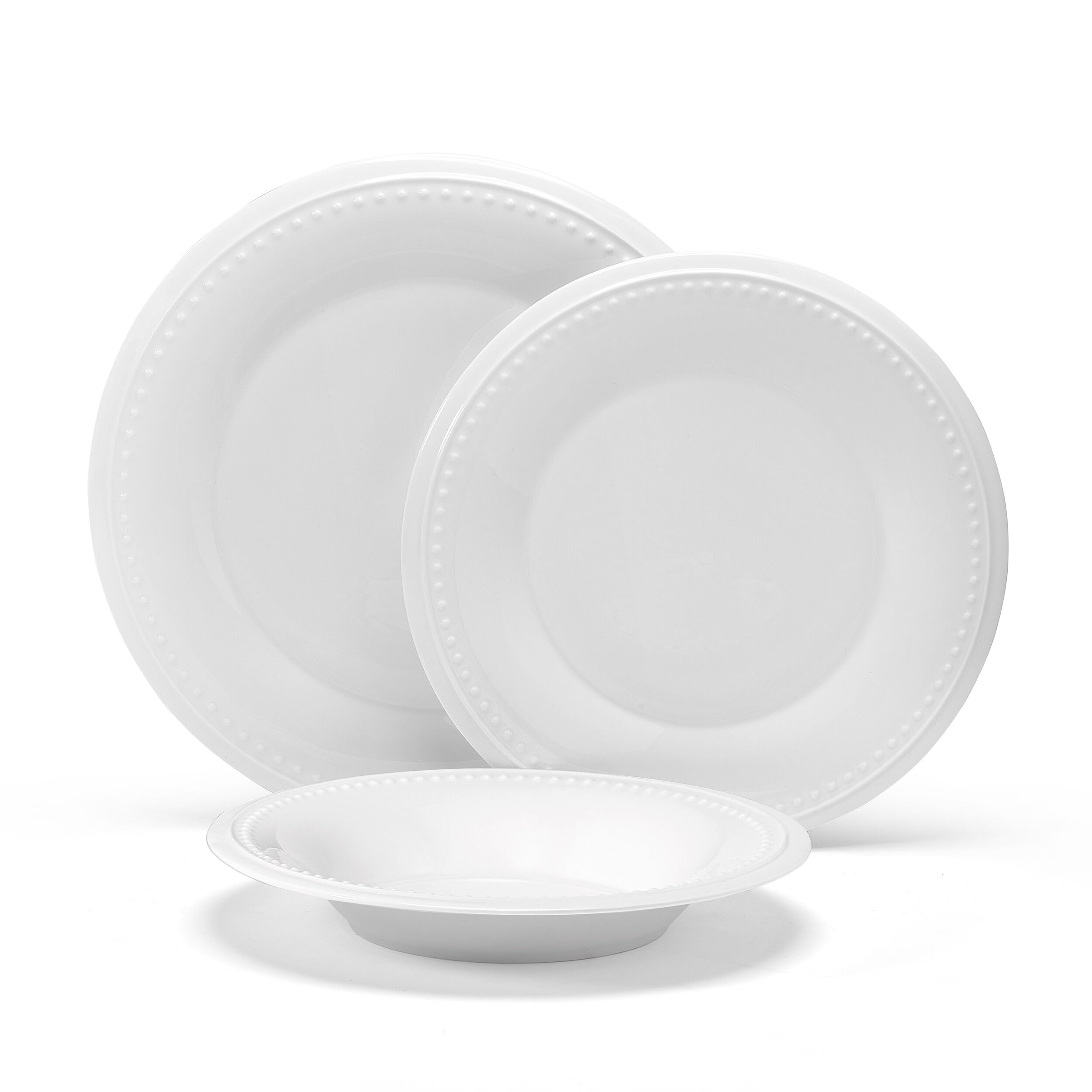 by Fitz and Floyd Nevaeh White Bone China Classic Beaded 24 Piece Dinnerware Plate Bowl Set, Service for 8