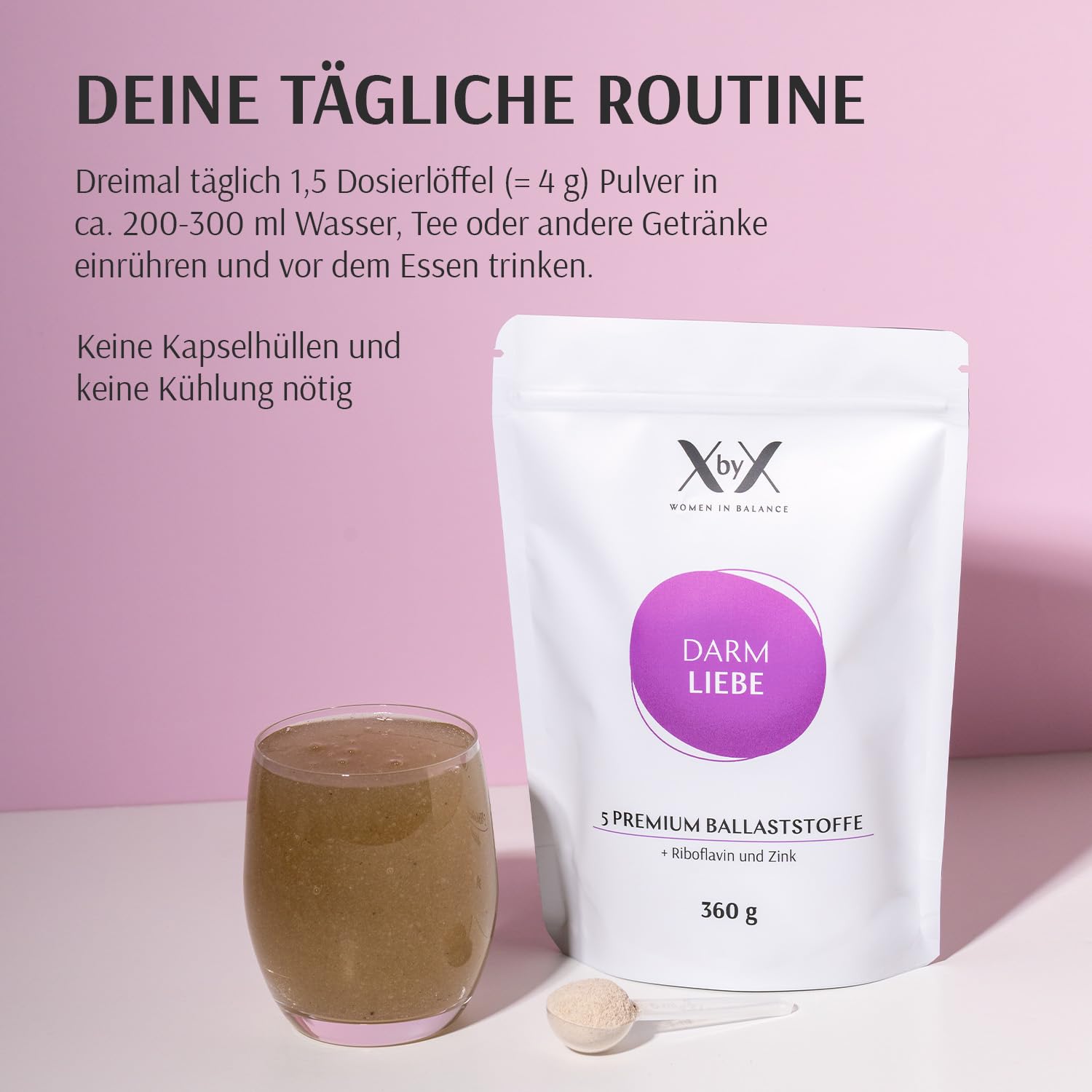 XbyX Darm Liebe | Gesund Abnehmen dank Premium Ballaststoffen | Vegan | Glutenfrei | 360g Pulver zur Unterstützung der Darmgesundheit | Ohne Süßstoffe & künstliche Aromen | Aus Deutschland | 90 Port.