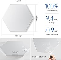 Vista 3 de Paquete de 12 paneles acústicos autoadhesivos de 12 x 10 x 0.4 pulgadas, paneles de espuma a prueba de sonido para paredes, diseño hexagonal