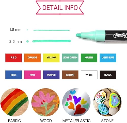 Miniatura 3 de Rotuladores acrílicos  Pintura rupestre 12 colores 0.079 in pintura rupestre, cerámica, vasos, vidrio, huevo de Pascua, madera, letras de tela,