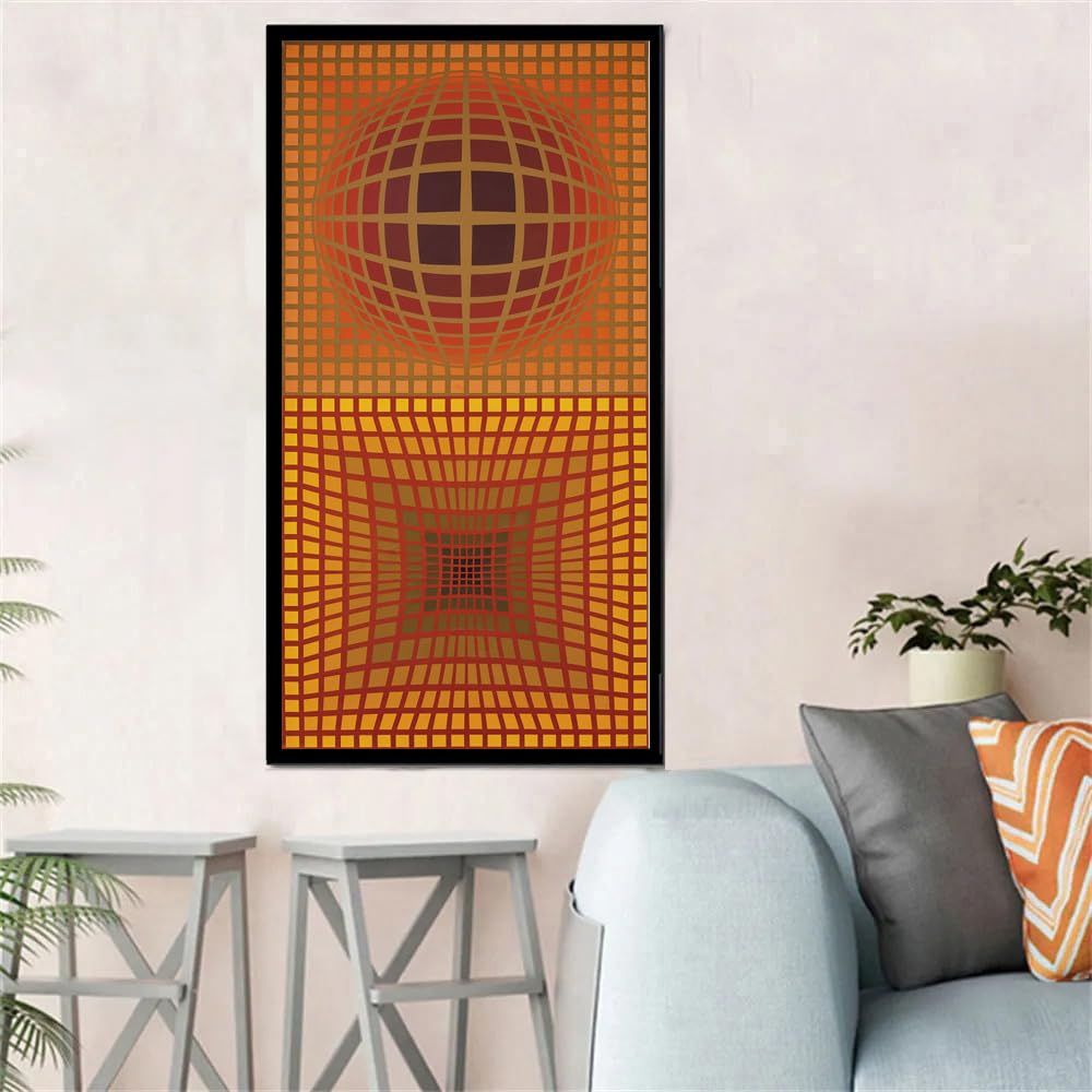 SGFGAD FHYWQ Victor Vasarely Poster Abstrakte Wandkunst《Grid Sphere Illusion》 von Victor Vasarely Prints Vision Canvas Gemälde für Wohnkultur 50x100 cm ungerahmt