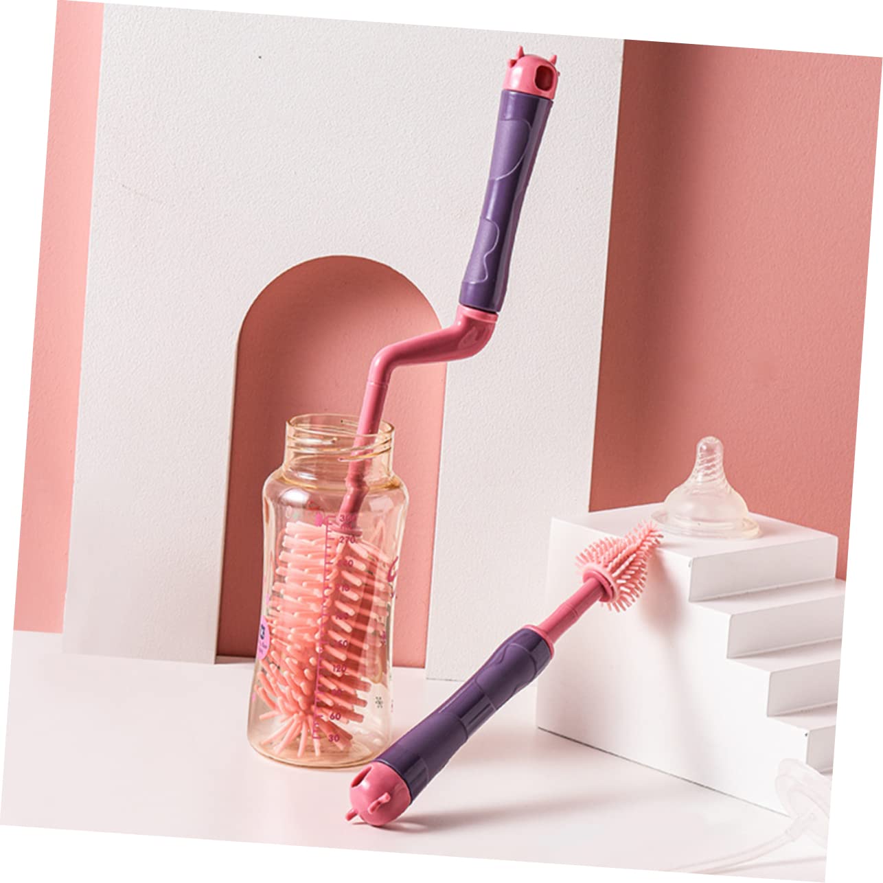 TOYANDONA 3pezzi Spazzola Per Pulizia Biberon Silicone Set Da Rotante Rosa Efficienza e Comfort Per La Pulizia Dei Biberon Rimuove Macchie Di Latte Senza Graffiare