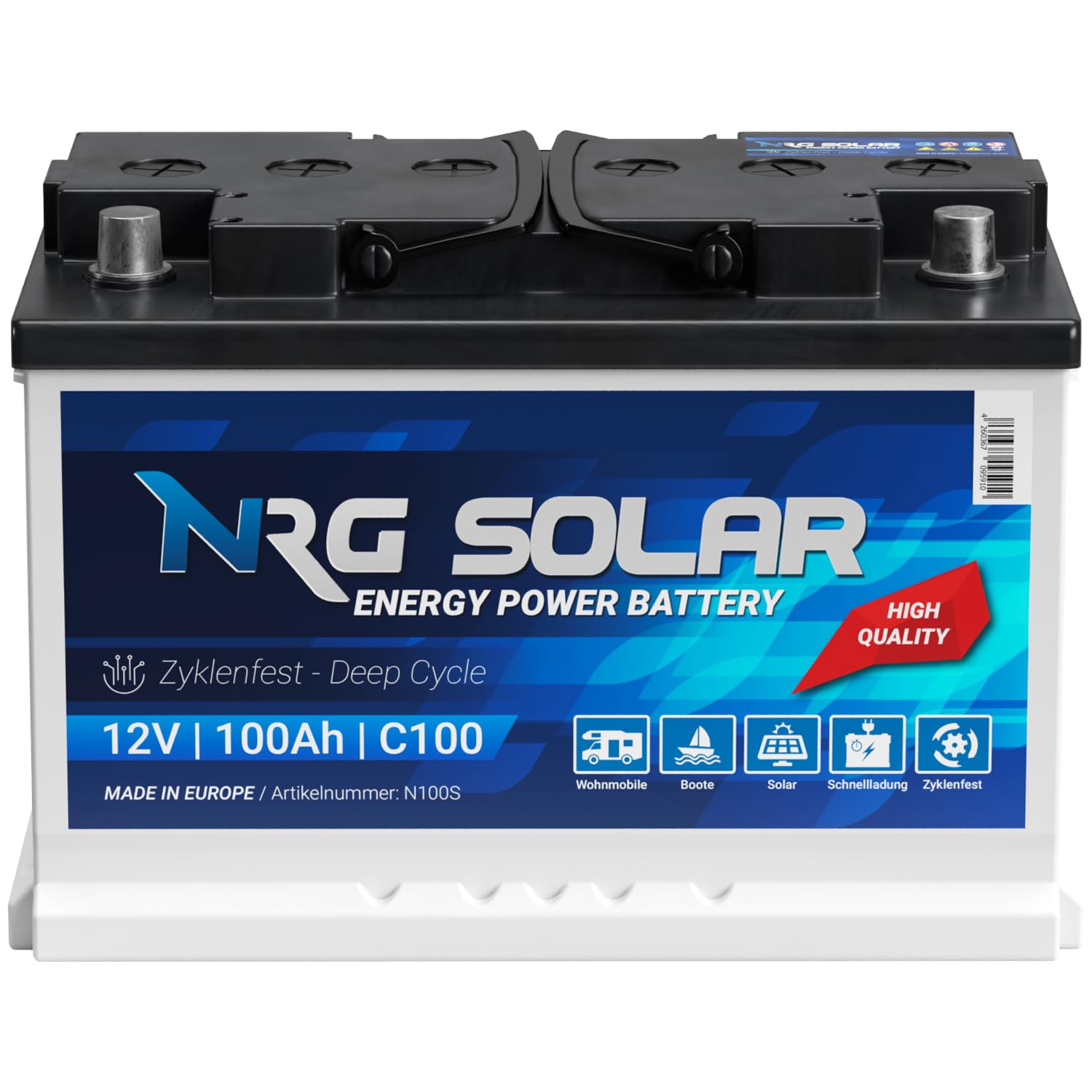 NRG Solarbatterie 100Ah 12V Wohnmobil Antrieb Versorgung Boot Schiff Solar