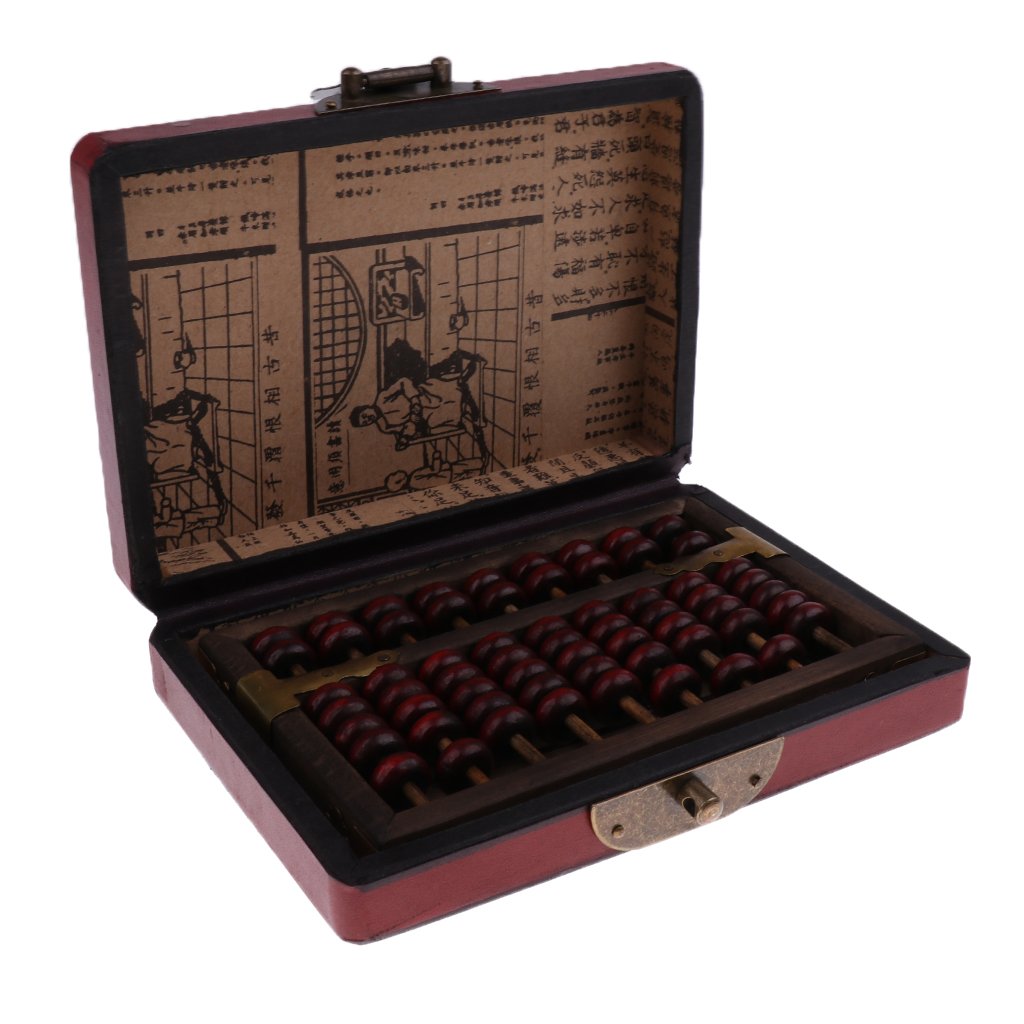 Abaco aritmetico con perline in legno cinese vintage, con scatola calcolatrice