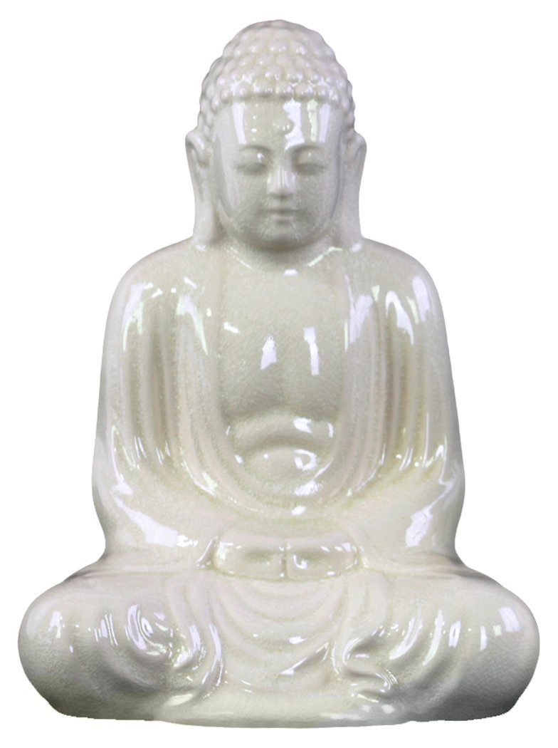 Urban Trends Ceramic Meditating Buddha LG Figurine with Rounded Ushnisha in Mida No Jouin Mudra, White