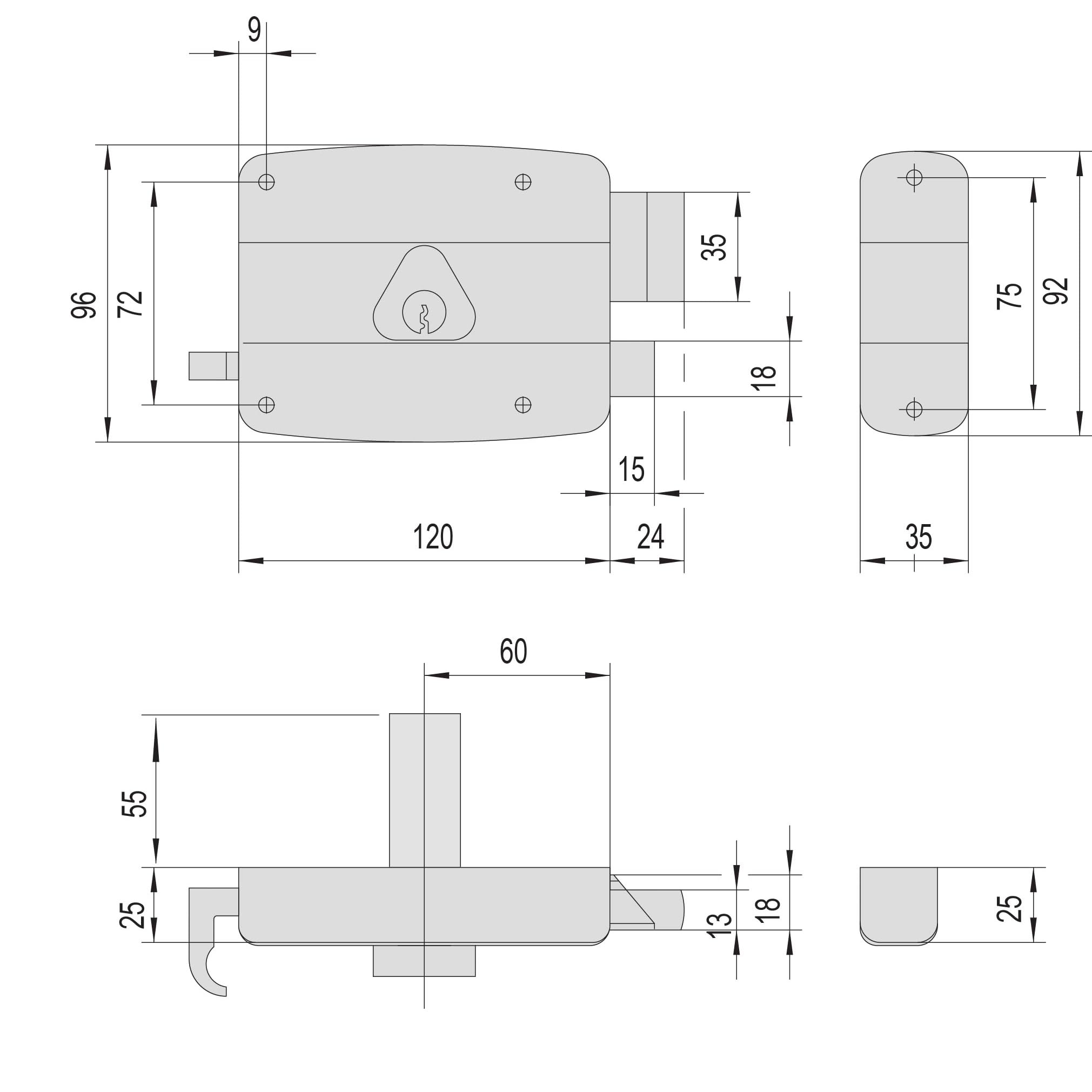 CISA - Serrure de porte en fer à appliquer 15052160179 - Serrure en acier galvanisé avec cylindre et tige en laiton - Serrure de porte extérieure Entrée 60 - Main Droite Appliquer