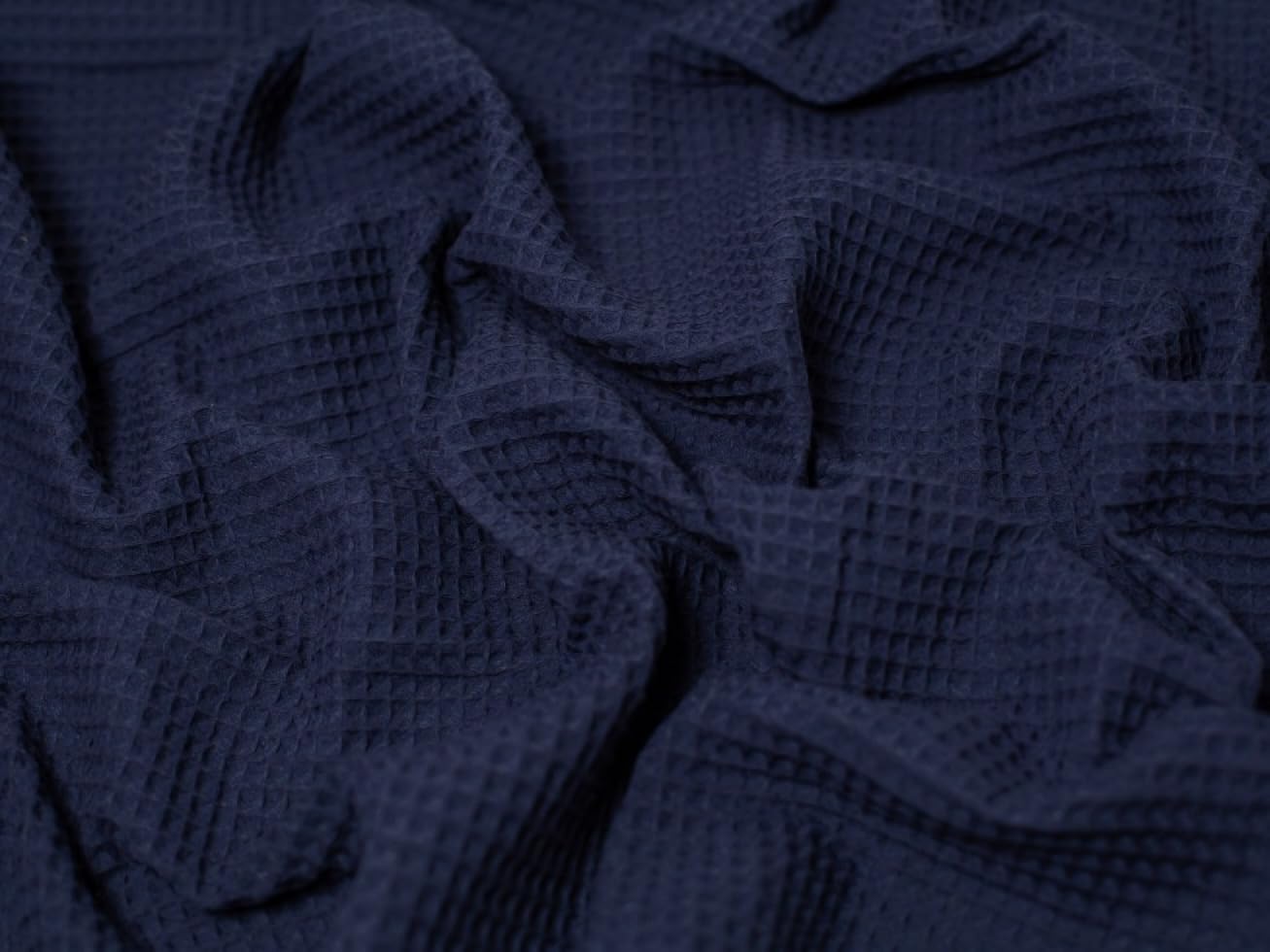 Minerva Medium Cotton Waffle Fabric Navy Blue - per metre