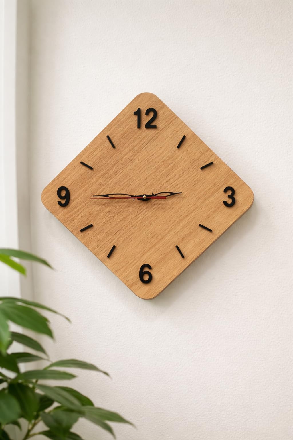 SKYVILLA™ Elegant Wooden Diamond Shape Wall Clock | Silent Quartz MDF Wall Timepiece | Minimal Home Décor Clock for Living Room, Bedroom & Workspace 2