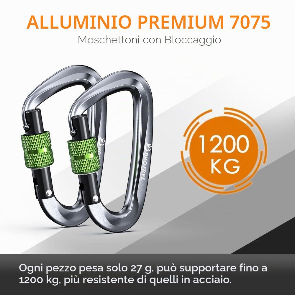 Brotree Moschettone a Vite Multiuso 12KN (1200 kg) Pesante Moschettoni Tipo D Alluminio per Amaca, Borse, Zaino, Campeggio, Altalena