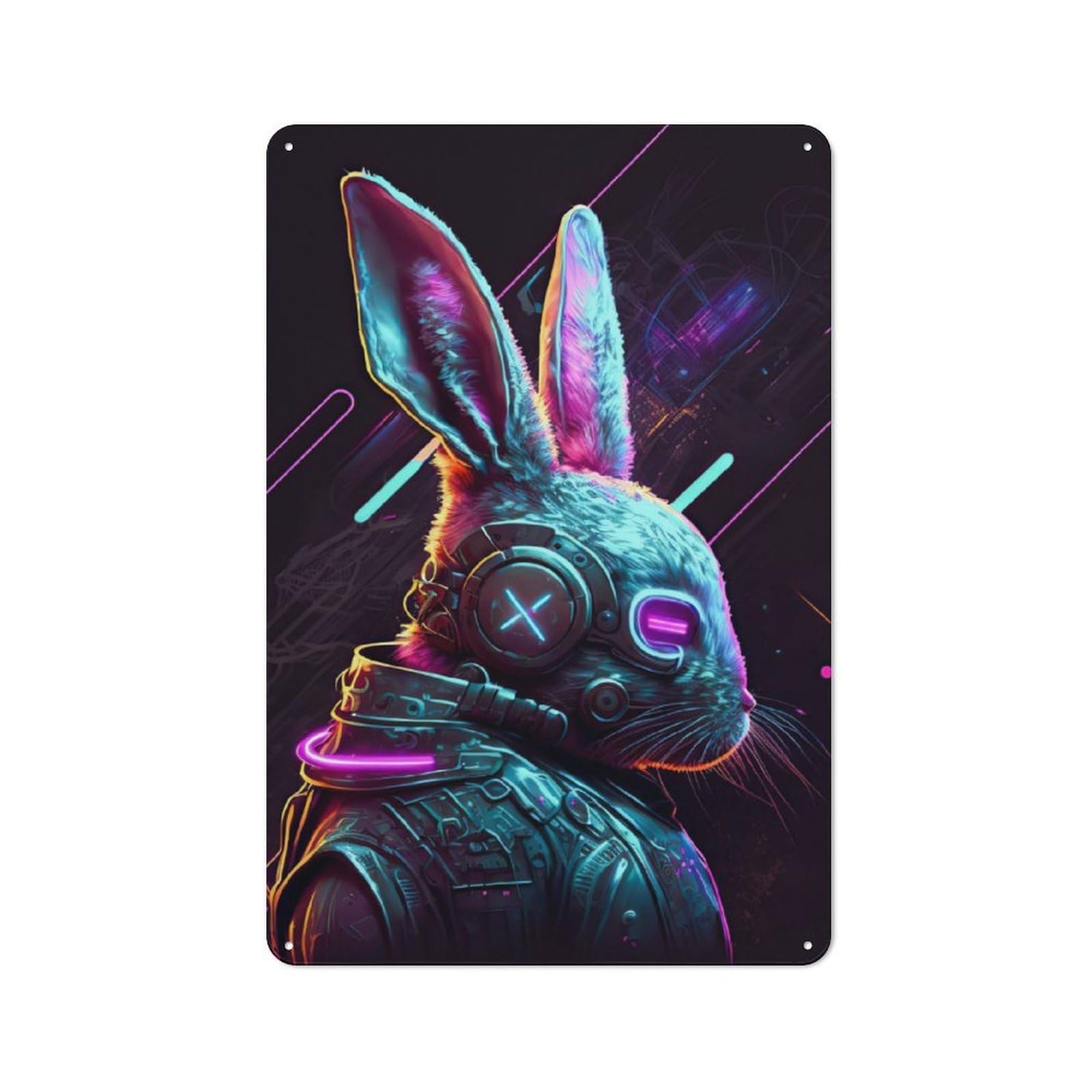 Rabbit Neon Classic Metal Wall Decor 30x20cm, Metal Wall Plaque for Office, Study, Studio Or Hallway